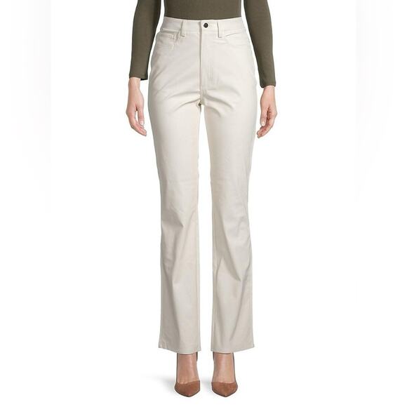 Danielle Bernstein White Ivory High-waist faux leather Pants Flare Neutral‎ - Picture 1 of 11